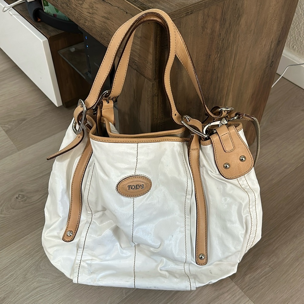 Tod’s Beige Coated Canvas G-Bag Sacca Grande Tote Bag